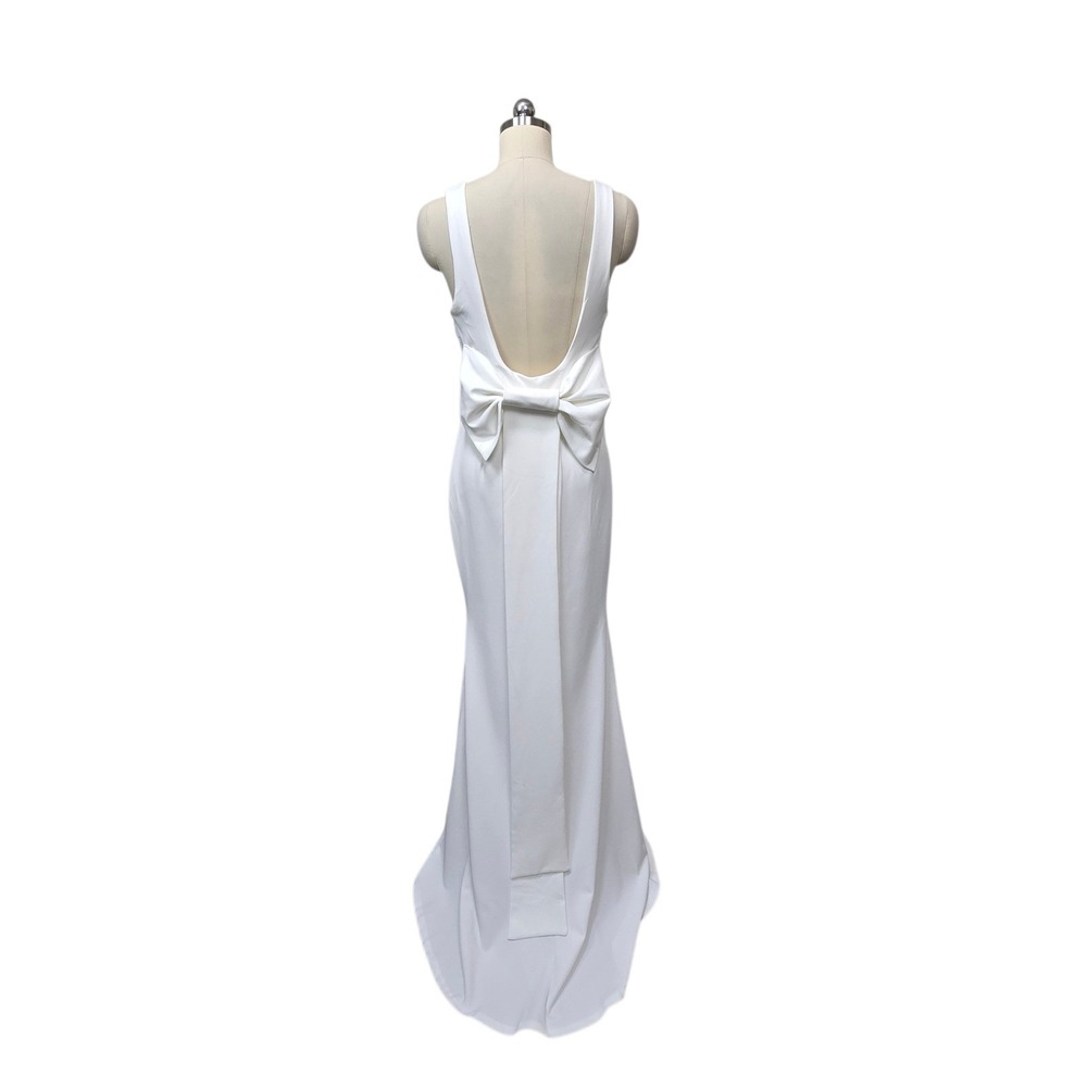 NWT Lulus White Square Neck Bow Back Mermaid Maxi Dress Bridal Gown Size Large - Picture 2 of 9